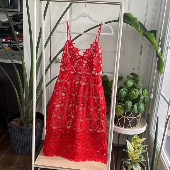 Elegant Red Lace Midi Dress